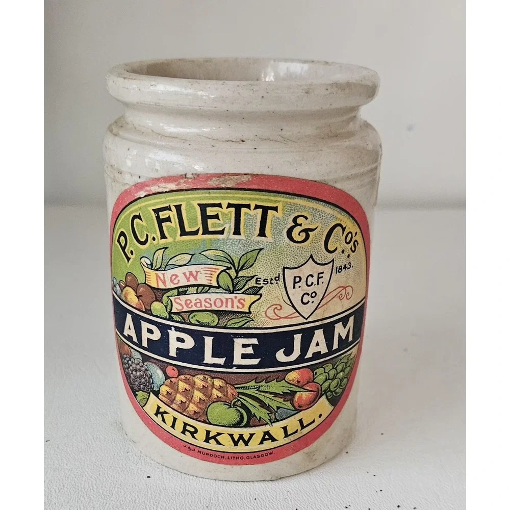 Vintage P C Flett & Co Kirkwall Apple & Bramble Jam Stoneware Jar